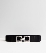 New Look Black Double Square Buckle Stretch Belt